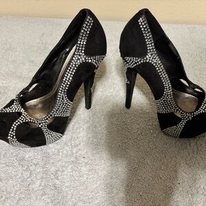Steve Madden Black and Silver Rhinestone Heels